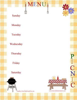 monthly menu planner. summer picnic menu planner