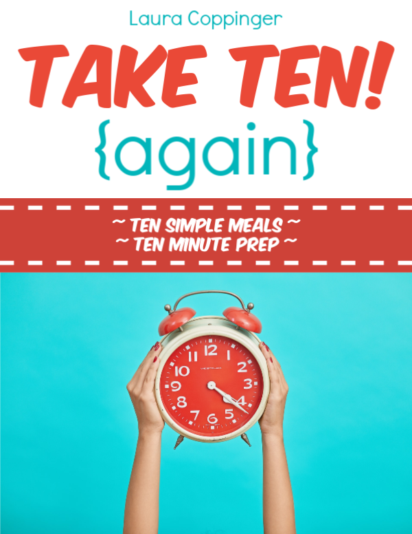 Ten Simple Meals - Ten Minute Prep text with image of hands holding up an alarm clock